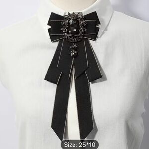 Ada Black Ribbon Brooch with Dark Crystal Center